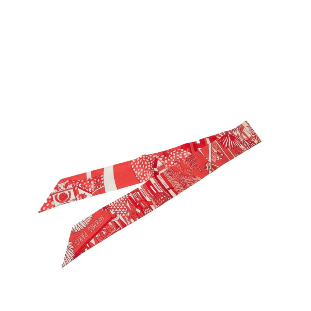 Hermes Twilly ANIMAPOLIS Scarf Muffler Red Silk Women's HERMES